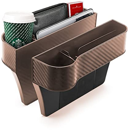 Adunsiaoto 2 Stück Autositz Gap Organizer Storage Box Auto Mittelkonsole, Aufbewahrungsbox für Autositze Lückenfüller, Autositztasche Autositz Side Gap(Braun)
