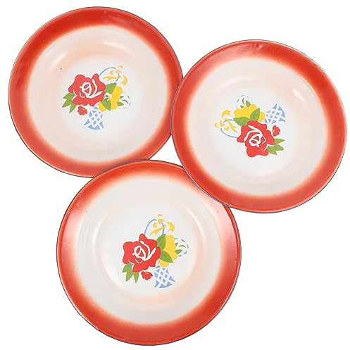 LIFKOME 3 Piezas Plato de Esmalte Bandeja de Hierro, Vintage Rojo | Varios estilos, Acabado Resistente y Fácil de Limpiar, Estilo Chino para Mesa de Comedor y Sala de Reuniones
