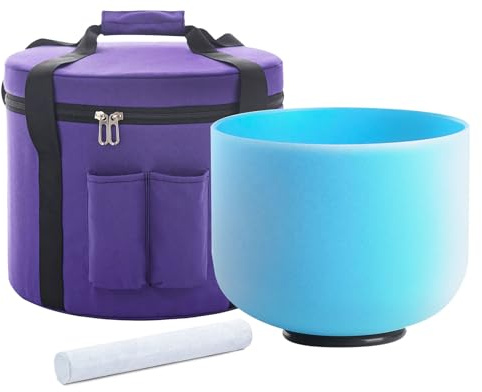 Hye-eun Kristall Klangschale 432hz,8 Zoll(20.3cm) G Note Blau Kristall Singen Schüssel Throat Chakra Sound Healing Mit Tragetasche für Yoga Percussion Instruments Sound Bowl | Herzchakra-Schale, Klangheilungs-Meditation, Tragetasche und Hammer enthalten