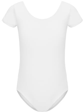 HIPPOSEUS Fille Justaucorps de Ballet Danse Manche Courte Classique Gymnastique Leotards Bodysuit Costume Dancewear, AM0019DX-Blanc, 4-5 ans