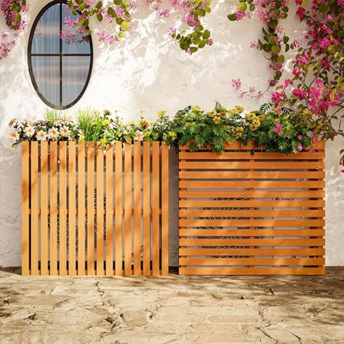 Sichtschutzzaun Outdoor Sichtschutz Klimaanlagen Abdeckung Holz Blumenständer Balkon Pflanzen Blumenständer Sichtschutz Zäune Jalousien Design für Garten Terrasse Rasen Mülleimer. ( Color : Yellow , S
