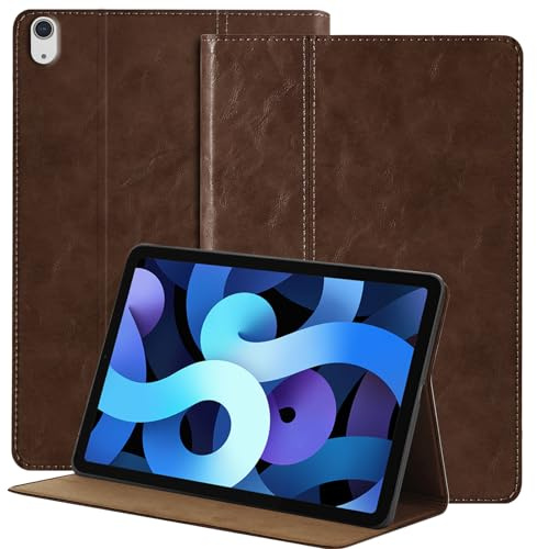 NANRUIL Leder Hülle für iPad Air 11Zoll M4/M3/M2 und Air 5./4.Gen 10,9 Zoll | Echtes Leder Huelle,für iPad Air 11Zoll 2026/2025/2024 und Air 10,9Zoll 2022/2020 Case Cover,Auto Wachen/Schlafen.Dunkelbraun