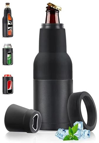 Raffreddatore per bottiglie di birra, 3 in 1, con apribottiglie, 350 ml, sottile, isolante, in acciaio inox, isolamento sottovuoto, a doppia parete