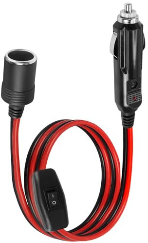 GELRHONR Zigarettenanzünder-Verlängerungskabel, 12 V, Zigarettenanzünder-Stecker auf Buchse, 16 AWG, robustes Kabel mit Ein-/Ausschalter, 15 A Sicherung, für Reifenpumpe, Luftkompressor (0,6 m)