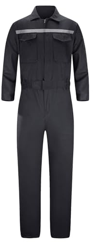Yukirtiq Tuta da Lavoro Uomo Multitasca Tuta Intera da Lavoro Riflettente Manica Lunga Blu da Lavoro Alta Visibilità Abbigliamento da Lavoro con Zip Doppio, Negro, XL
