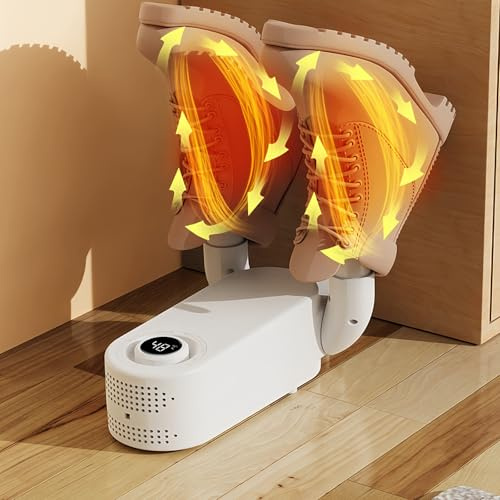Schuhtrockner Elektrisch, Schuhtrockner Antibakteriell, Schuhe Stiefeltrockner mit intelligenter Timer, Faltbares Boxhandschuh Trocknergerät, Schnell Trocknendem für Hüte Socken Skistiefel (White)