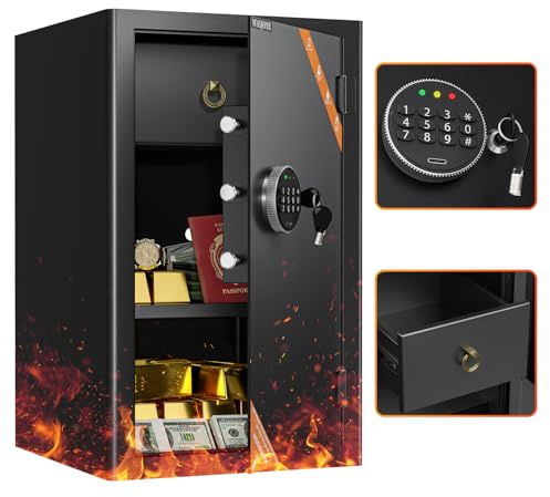 WASJOYE Large Home Cabinet Safe Box - 3.5 Cubic Feet Fireproof Security Safes with Digital Keypad Key Lock Type-C Port, Heavy Duty Safe Box for Home Office Hotel Document Jewelry Passport Storage