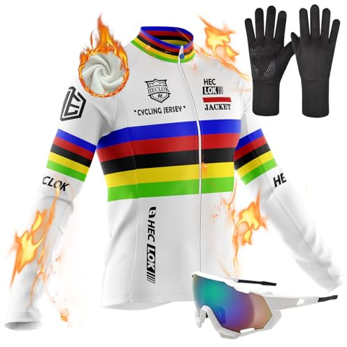 Herren Winter Fahrradtrikot Langarm Thermo Funktions Radtrikot Warm Fleece, Langarm Fahrrad Shirt, MTB Thermo Trikot, Herren Radtrikot, Fahrradbekleidung Radshirt für Männer