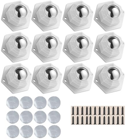 Wenrescry 12 Ruote per mobili,Ruote a sfera per mobili,autoadesivi universali a 360° per mobili e oggetti pesanti, ruote per mobili per un facile trasporto, materiale ABS+Acciaio