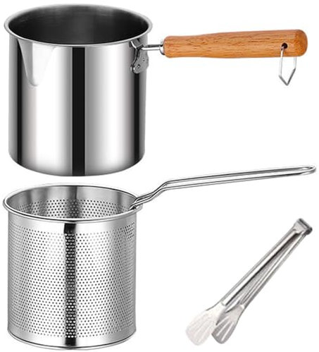 Fritteuse, Topf mit Korb und Zangengriff, Fritteuse aus Edelstahl, unbeschichtet, breite Öffnung, rutschfest, Mehrzweck-Mini-Fritteuse, Fischfritteuse, Topf und Korb, Mini-Fritteuse, Fritteuse, Topf D