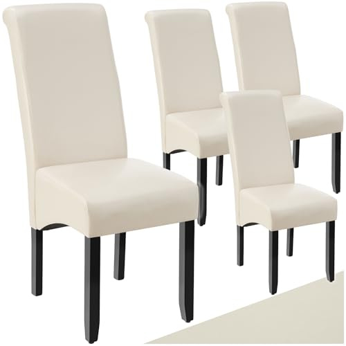tectake® 4er Set Stühle, Kunstleder Stuhl mit hoher Rückenlehne, ergonomische Form, perfekt für den Esstisch, als Esszimmerstühle, Küchenstühle oder im Wohnzimmer - Creme