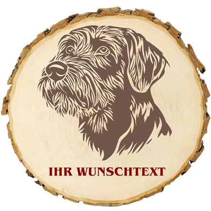 KIWISTAR UG - 14-16 cm Baumscheibe - Drahthaar-Foxterrier - Hund - personalisiertes Geschenk individuell selbst gestalten - Name - Holzscheibe mit Wunschtext - Naturholz - Geschenk - Türschild