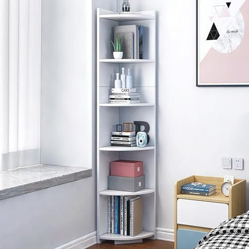 MESCXTY Standing Corner Bookshelf, Modern Etagere Corner Bookcase,Small Storage Display Rack,Easy-Assembly for Living Rooms,Bedrooms,Offices(30x30x180cm, White)