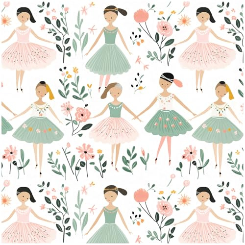 HAOKHOME Nursery Wallpaper Peel and Stick Kids Baby Wall Paper Modern Dancing Girls White/Pink/Green Removable Vinyl Self Adhesive Contactpaper 17.3in x 9.8ft