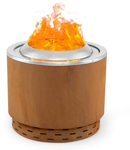 COSTWAY Smokeless Fire Pit, 49 x 43cm Portable Stainless Steel Wood Burning Firepit with Waterproof Cover & Oxygen-enriched Fire Technology, Outdoor Stove Bonfire Firepit Bowl (Brown)