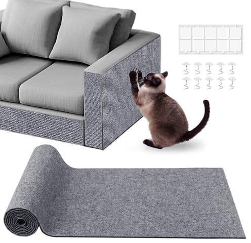 pawstrip Cat Scratch Furniture Protector for Couch, Sofa, Wall & Door Guard, Trimmable Self-Adhesive Scratch Pad, DIY Climbing Mat, Deterrent, Scratching Post Replacement (Light Gray, 40x100cm)