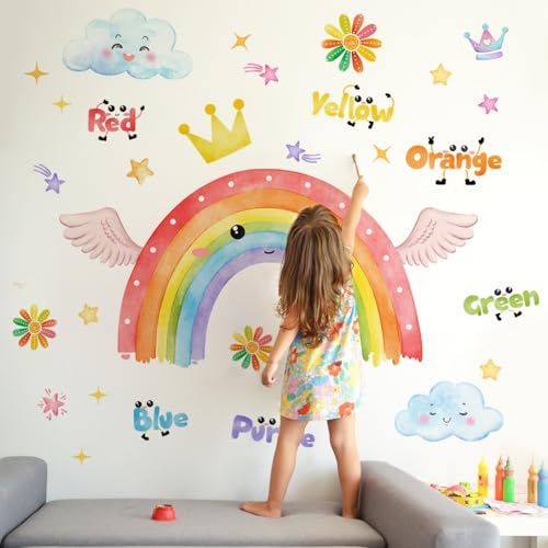 Wandtattoo Regenbogen Wolken Wandsticker Sterne Wandaufkleber Set für Kinderzimmer Wanddeko Mädchen Junge Babyzimmer Schlafzimmer