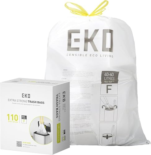 EKO Extra starke Müllbeutel mit Kordelzug, robuste Müllbeutel für Küche und Haushalt (50 l), auslaufsicher, 50 l, 110 Stück, Code F