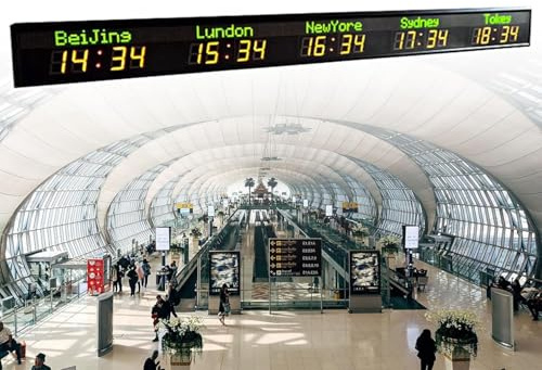 Orologio Parete Mondiale Con 3/4/5/6 Città, 5 Livelli Di Regolazione Della Luminosità, Orologio Parete Digitale A Led, Fusi Orari Mondiali, Per Aziende Multinazionali, Hotel, Uffici,5time