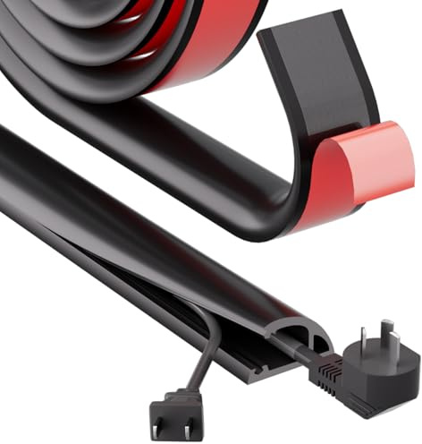 Floor Cable Cover Protector,Silicone Self-Adhesive Floor Cord Wire Covers for Cables,Electrical Cable Trunking Tidy for Indoor Outdoor Protect Cords & Prevent Trip Hazards(4M,Black)