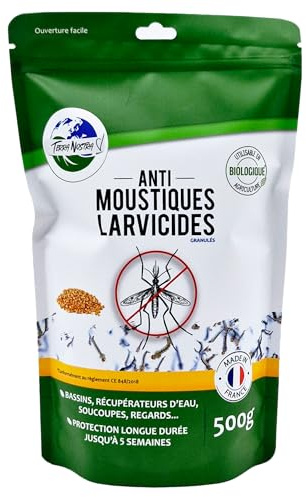 TERRA NOSTRA - Anti Moustiques Larvicides - Formulé avec du BTI - Compatible Fosse Septique - Traitement Eaux Stagnantes jusqu'à 25m² - Fabriqué en France - Pot 500g