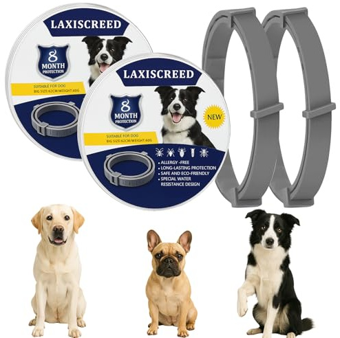 Lot de 2 colliers pour chien aux huiles naturelles - Protection de 16 mois - Réglable et étanche - Pour chiens à partir de 7 semaines