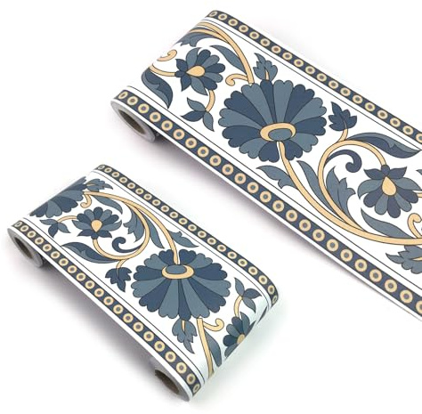 Dostear Borde del papel pintado X324 Auto Adhesivo del Papel Pintado del PVC Cenefa autoadhesiva para decoración de pared de cocina baño 12cm X 1000cm
