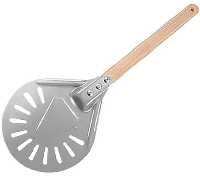 AMENGJ Pelle à Pizza en Aluminium Pelle à Pizza Ronde 7/9/12 Pouces, Tourne-Pelle à Pizza, Tourne-Pelle à Pizza, Manche Long, en Aluminium perforé, Accessoires for Four à Pizza(7 inch Wood Handle)
