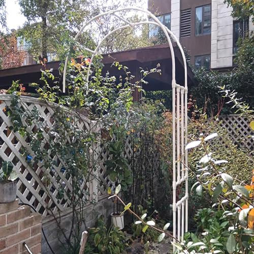 Weißer Metall-Gartenbogen für Kletterrosen, Pergola, einfache Montage, Gartenstützsäule, 150 x 240 cm, ideal für den Innen- und Außenbereich, elegantes Rankgitter