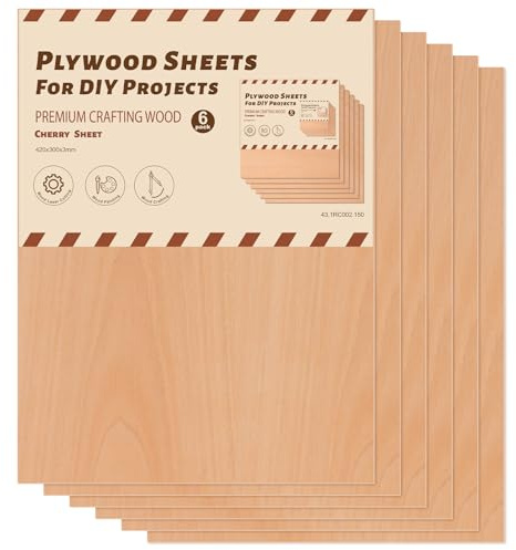 ROBOTIME Hojas de madera contrachapada de cerezo, 6 piezas de 420 x 300 x 3 mm, hojas de madera en blanco sin acabar, tablero de madera para manualidades, pintura de bricolaje, posavasos, modelismo