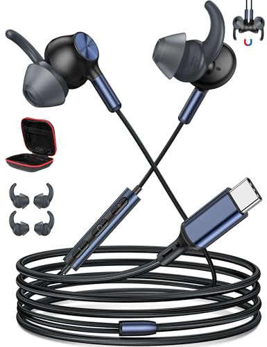 ACOCOBUY Sport USB C Headphones with Wingtips, Running Headphones Type C | Magnetic in-Ear Headset with Mic for Redmi Note 15 Pro+/POCO X8/F8 Pro for Pixel 9a 10a for Honor Magic8 Lite Sport Gym Black