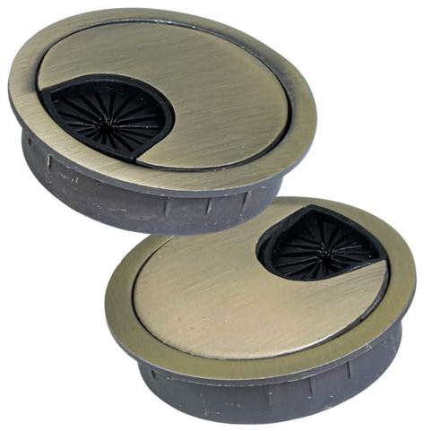 Selyse 2 Stück Kabeldurchführung Schreibtisch 50mm aus Metall mit Gummidurchlässen, runde Kabellochabdeckung für Kabelmanagement Büro & Arbeitsplatte, einfache Montage (Antik Grünbronze)