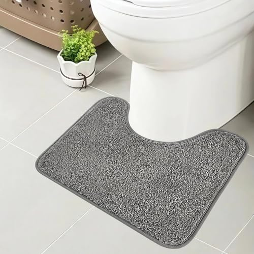 louuuou 1 Piece Toilet Mats, Non-Slip Pedestal Mat for Toilet Fluffy Bathroom Pedestal Mats Machine-Washable Quick Dry Bathroom Rugs Non Slip Washable U-shape Thick Absorbent Bath Mat 50x40cm