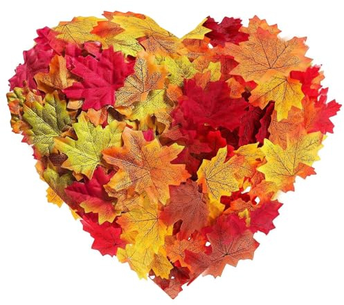 DOETYD 300 Pcs Artificial Autumn Maple Leaves,Mixed 6 Colors Fake Leaves for Thanksgiving Weddings House Fireplace Wall Autumn Decorations