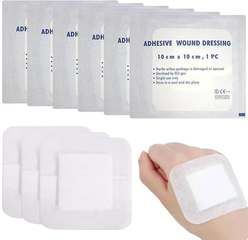 Sterile Adhesive Wound Dressings (10 Pcs),Iodine Dressings for Wounds,Extra Large Plasters,Breathable Plasters,First Aid Sterile Dressings for Wounds.
