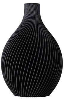 SLIMPRINT Vase IRIS - Matt Schwarz - D14 x H20,2 cm - Elegante Kugelvase mit Spiralförmigem Design - 100% Recycelter Biokunststoff