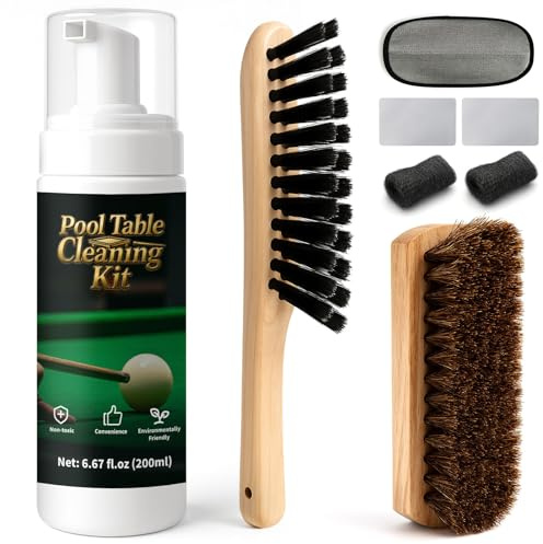 8pcs Pool Table Cleaning Kit - Powerful Cleaner Quickly Breaks Down Chalk & Stains, Restores Felt Smoothness - With Pool Table Brush and Anti-Static Glove - Gift for Billiard Enthusiasts