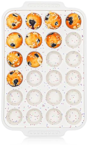 Vinino Silicone Mini Muffin Pan for Baking, 24 Cups Mini Cupcake Pan with Reinforced Frame, Nonstick Muffin Tray with Non-Slip Handle, Silicone Molds for Oven, BPA Free, Dishwasher Safe