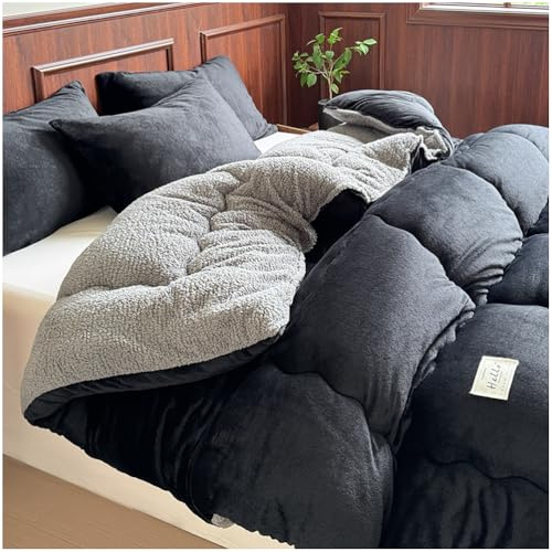 ZTGL Edredón Borrego para Cama Matrimonio - Nórdico Invierno Cálido y Suave con Relleno de Micro Fibra, Reversible de Sherpa y Borreguito, Manta Grande Polar Gruesa Cálido,Negro,150x200cm(2.5kg)