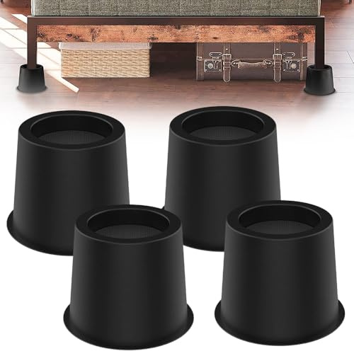 Calenxy 4 Stück Möbelerhöhung 10cm, Runde Betterhöhung & Tischerhöher aus Robustem Kunststoff, Für Bett, Sofa, Schreibtisch, Stuhl, Elefantenfuß Boden Schutz & Zusätzlicher Stauraum, Schwarz