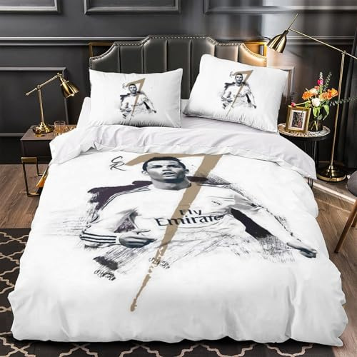 ZIMONJO Ronaldo 2 Pezzi Copripiumino Set Copripiumino 3D Stampa Digitale Calcio Set Di Biancheria Da Letto Microfibra Morbido E Federe Con Cerniera Per Bambini Single（140x200cm）