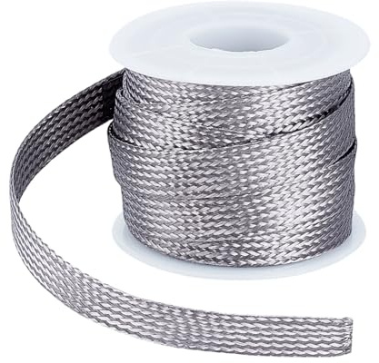 UNICRAFTALE 16.4ft 0.39 W Braided Sleeving Braid Stainless Steel Cable Wire Shielding Sleeve Ground Straps Protection Flat Metal Mesh Flexible Expandable Scalable Ribbon Wire for Protect Cable