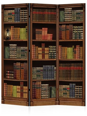 LUMASOUL Biombo Separador de Ambientes Doble Cara - Retro Bibliotecario Motivo - Biombos Separadores de 3 Paneles - Biombos Decorativos para Divisor Ambientes - 135x172cm