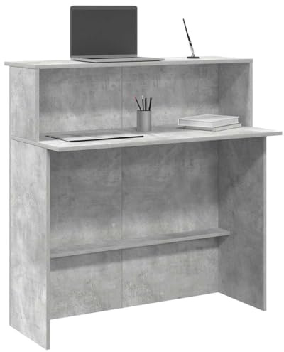 QZZCED Empfangstheke aus Beton, grau, 100 x 50 x 103,5 cm, mit integriertem Regal und vielseitigem Design für Büros und professionelle Räume, Material aus technischem Holz