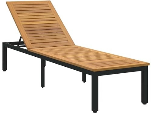 Gecheer Sonnenliege Schwarz 200 x 55 x 35 cm Massivholz Akazie, Liegestuhl Relaxsessel Gartenstuhl für Sonnenbad Entspannung auf Balkon Terrasse Pool Garten4010620