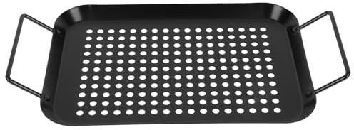 Beavorty Placa Antiadherente para Barbacoa Rectangular Mango, Bandeja para Parrilla Duradera, Sartén Orificios para Drenaje, Accesorio Práctico para Asar Verduras y Carnes, Adecuado