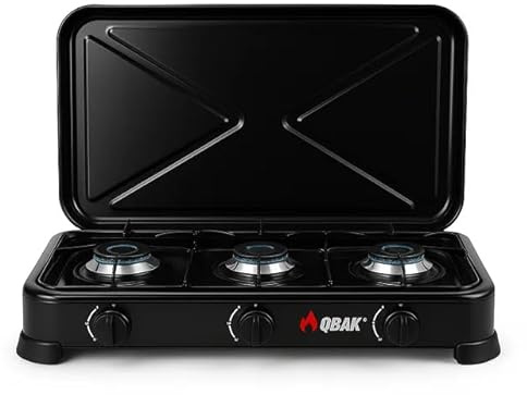XHC BRICO Hornillo de Gas Portátil 3 Fuegos | Tapa Protectora, Uso al Aire Libre, Camping, Cocina Ventilada, Uso Exclusivo con Bombona de Gas Propano o Butano