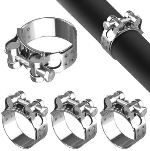 4 PCS Exhaust Clamp, 48-51 mm Pipe Clamps for Hose | Heavy Duty Stainless Steel Pipe Clips with Worm Gear Drive, Secure Fit