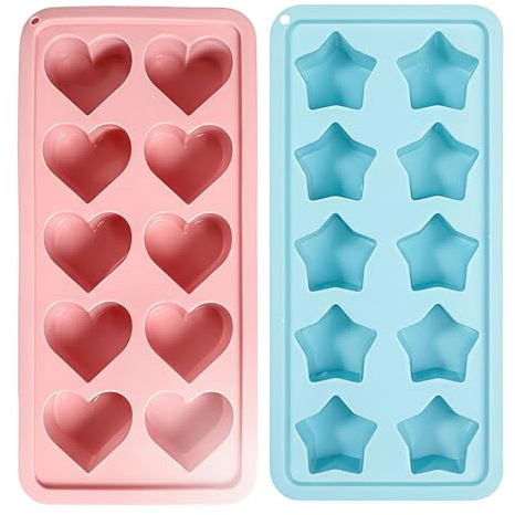 Star Ice Cube Tray, Heart Ice Cube Tray, Blue and Pink Silicone Moulds | Silicone Ice Cube Moulds, Heart and Star Shapes, Flexible Design, Cocktail and Whisky Drinks, Party Beverage Decoration