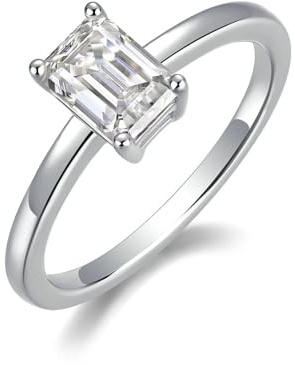 KnSam Echtgold Schmuck Trauringe Weißgold Au 375/585/750, Solitär Antragsring mit Moissanit Smaragdschliff, 9K/14K/18K Weiß Gold Verlobungsring, Gr.47-65